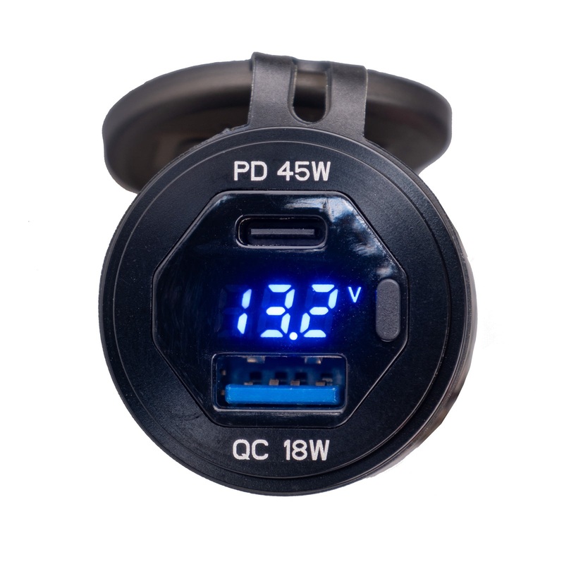 Rocky Creek PA032 USB A & C Power Adapter with Voltmeter and On/Off Switch BAYRIDE