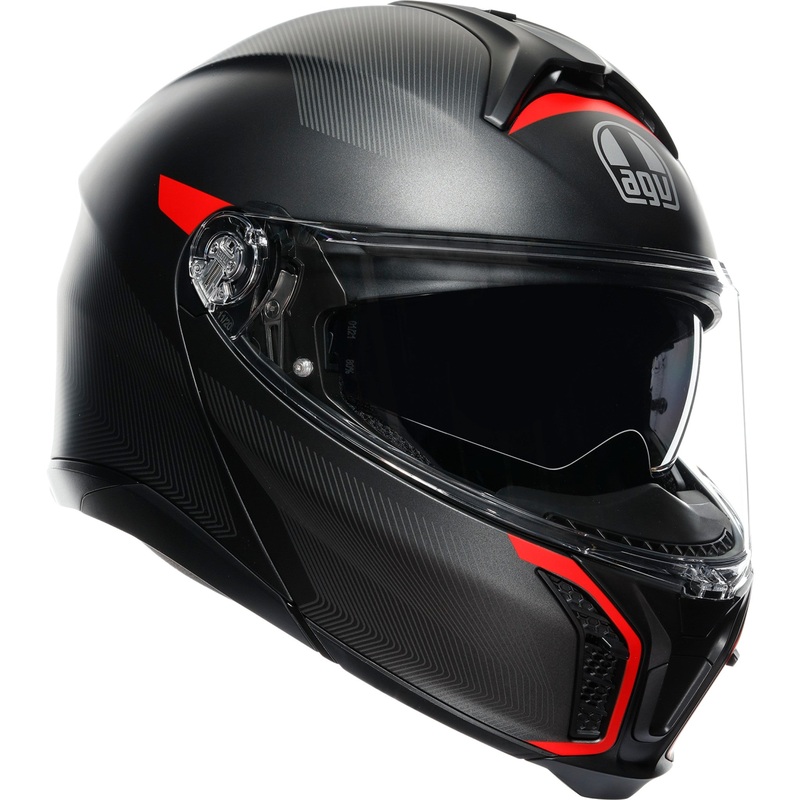 AGV 0100-2247 211251F2OY00514 Tourmodular Frequency Helmet Tourmodular Helmet - Frequency - Matte Gunmetal/Red - Large