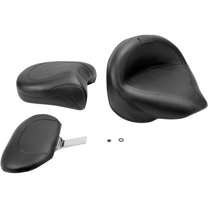 MUSTANG 0810-0412 79221 Vintage Wide Touring Seat With Driver Backrest Seat - Vintage - Wide - Touring - With Driver Backrest - Two-Piece - Smooth - Black - XVS