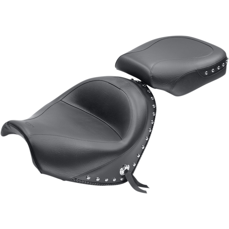 MUSTANG 0810-1701 76060 Wide Touring Seat Seat - Wide - Touring - Without Backrest - Two-Piece - Chrome Studded - Black w/Conchos - Suzuki
