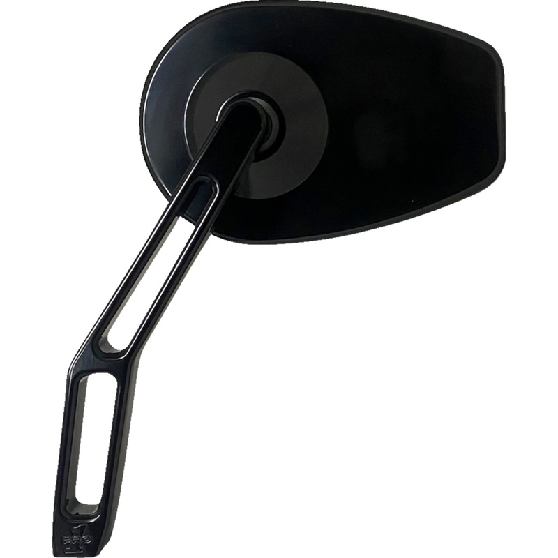 PRO-ONE PERF.MFG. 0640-1666 102100B Micro Mirror w/V2 Cut-Out Stem Mirror - Micro w/V2 Cut-Out Stem - Oval - Black - Left