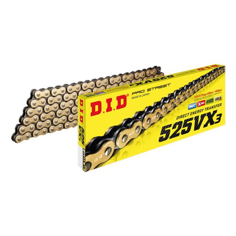 525VX3 x 130ZB G&B X'Ring solid bush chain w/ ZJ rivet link DID (525VX3130G)