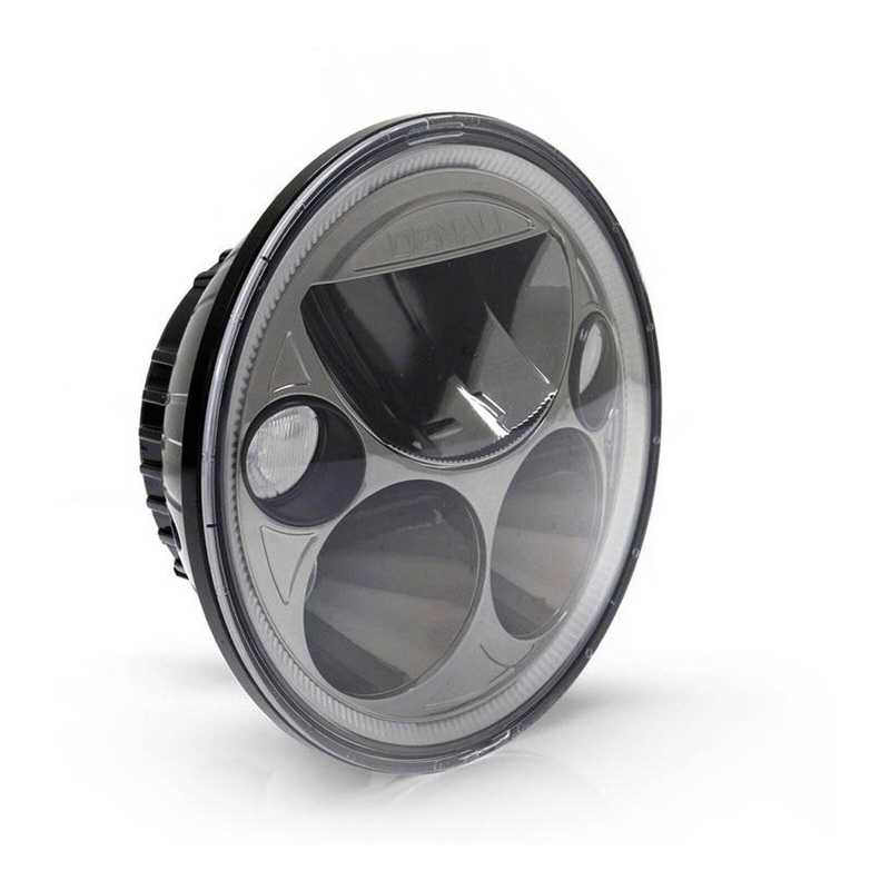 Denali M5 E-Mark LED Headlight Module - 5.75" Round, Black Chrome