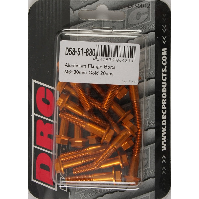 DRC ALUMINUM FLANGE BOLTS GOLD M6X30MM 20/PK D58-51-830