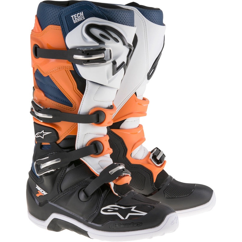 ALPINESTARS TECH 7 BOOTS BLACK/ORANGE/WHITE/BLUE SZ 09 2012014-1427-9