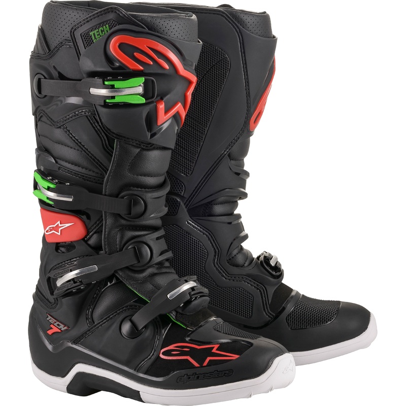 ALPINESTARS TECH 7 BOOTS BLACK/RED/GREEN SZ 07 2012014-1366-7