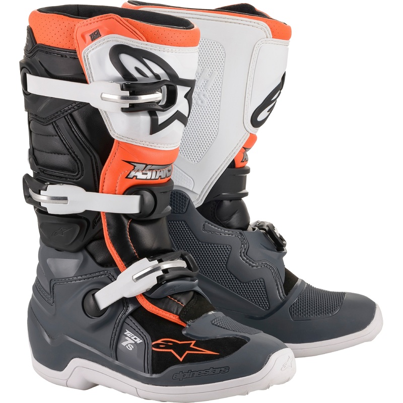 ALPINESTARS TECH 7S BOOTS BLK/GRY/WHT/FLUO ORG SZ 04 2015017-1124-04