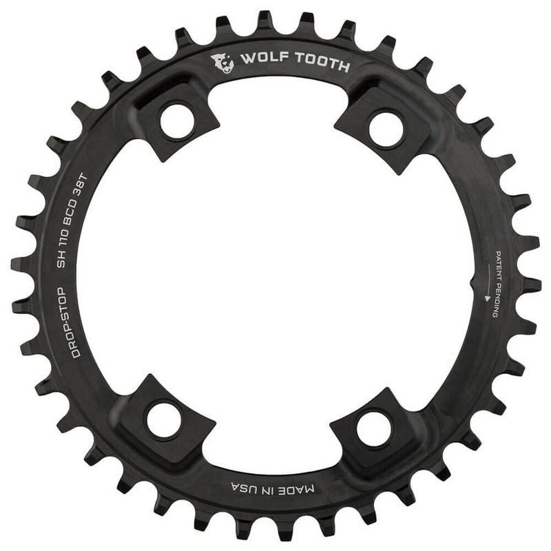 Wolf Tooth 4 Bolt Alloy Drop-Stop Chainring - 110 BCD - Asymmetrical Shimano - Round - Black - 42T
